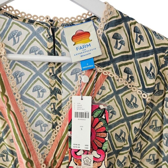 Farm Rio x Anthropologie V-Neck Wide Leg Mushroom Print Jumpsuit Size S, NWT - Picture 7 of 11